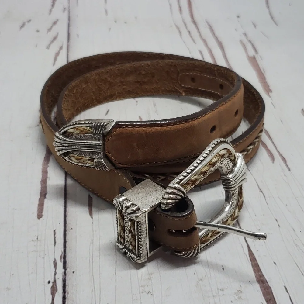 Tony Lama brown leather with breided real animal hair détails size 28